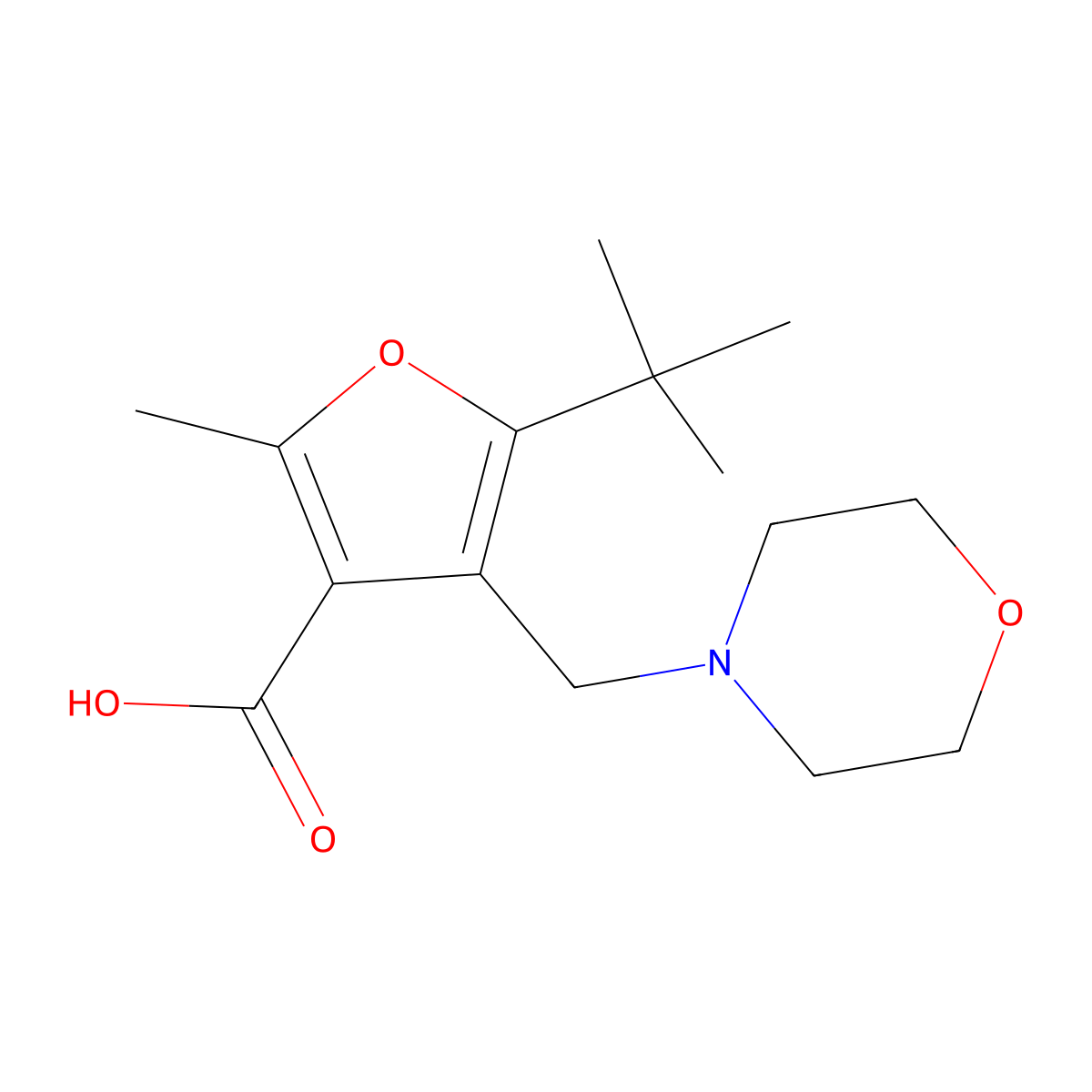 5-tert-Butyl-2-methyl-4-morpholin-4-ylmethyl-furan-3-carboxylic acid molecular structure, CAS 435342-04-4