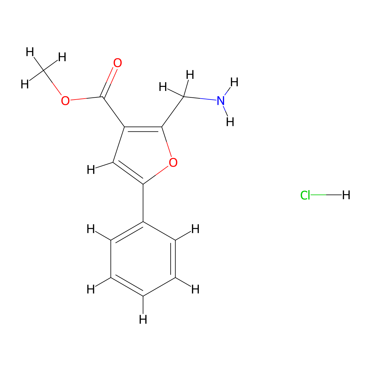 2-Aminomethyl-5-phenylfuran-3-carboxylic acid methyl ester hydrochloride molecular structure, CAS 435342-15-7