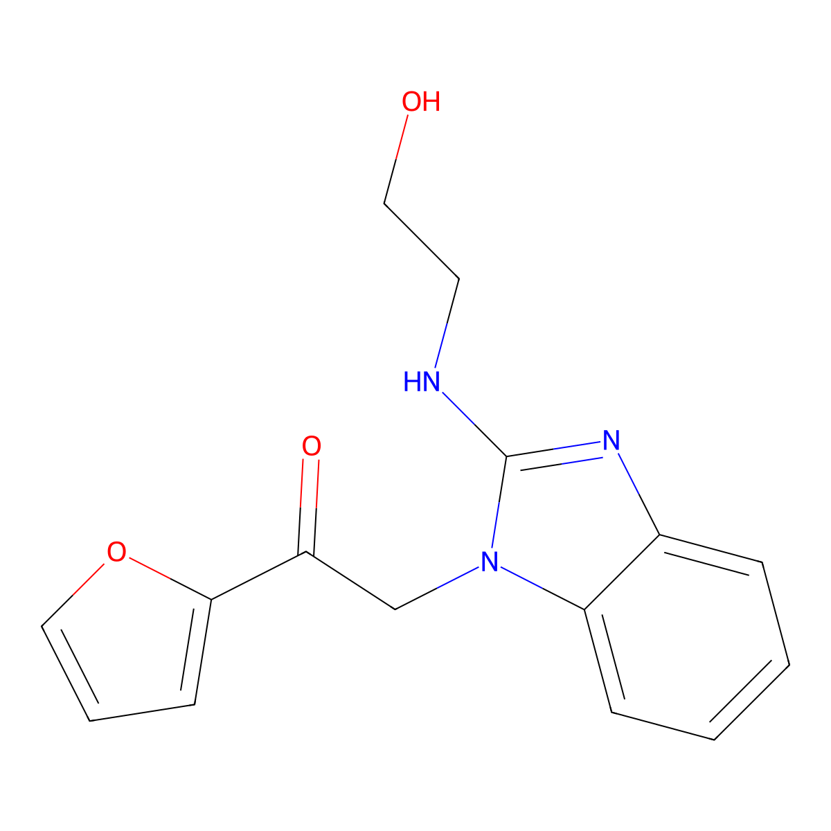 1-Furan-2-yl-2-[2-(2-hydroxy-ethylamino)-benzoimidazol-1-yl]-ethanone molecular structure, CAS 435345-13-4