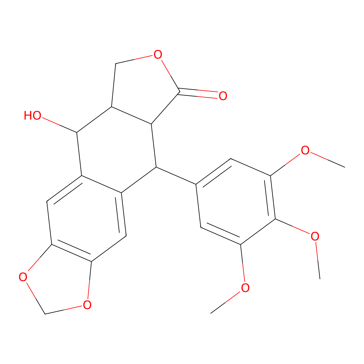 (5R,5aS,8aR,9R)-5,8,8a,9-Tetrahydro-9-hydroxy-5-(3,4,5-trimethoxyphenyl)-furo(3',4':6,7)naphtho(2,3-d)-1,3-dioxol-6(5aH)-one molecular structure, CAS 4354-76-1