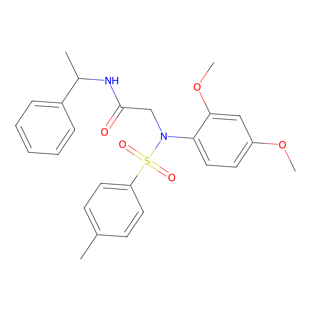 2-{2,4-dimethoxy[(4-methylphenyl)sulfonyl]anilino}-N-(1-phenylethyl)acetamide molecular structure, CAS 4354-95-4