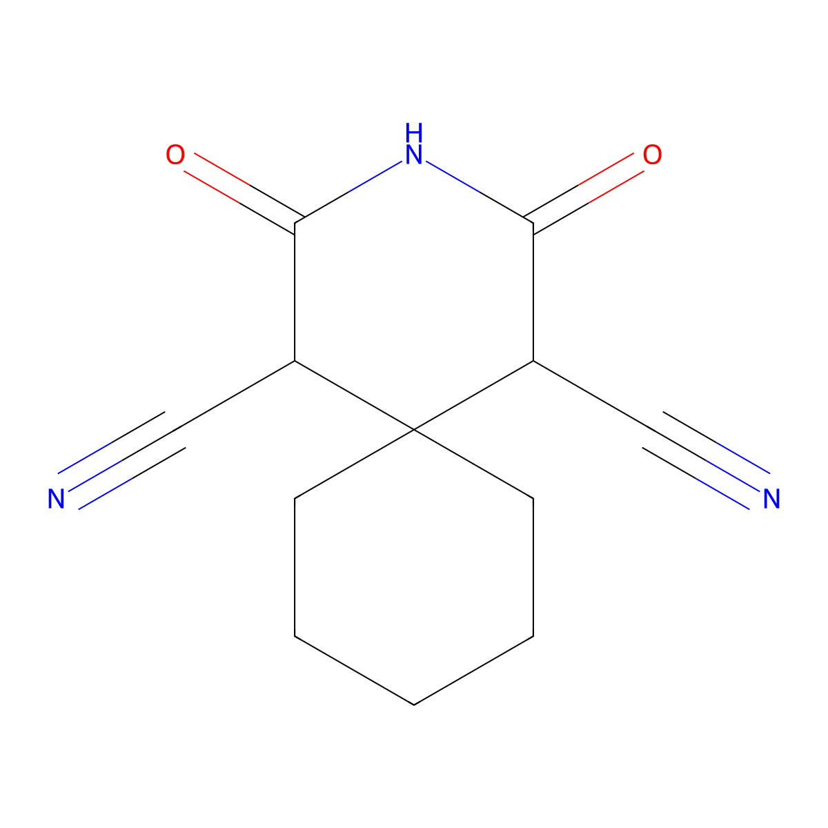 2,4-Dioxo-3-azaspiro(5.5)undecane-1,5-dicarbonitrile molecular structure, CAS 4355-15-1