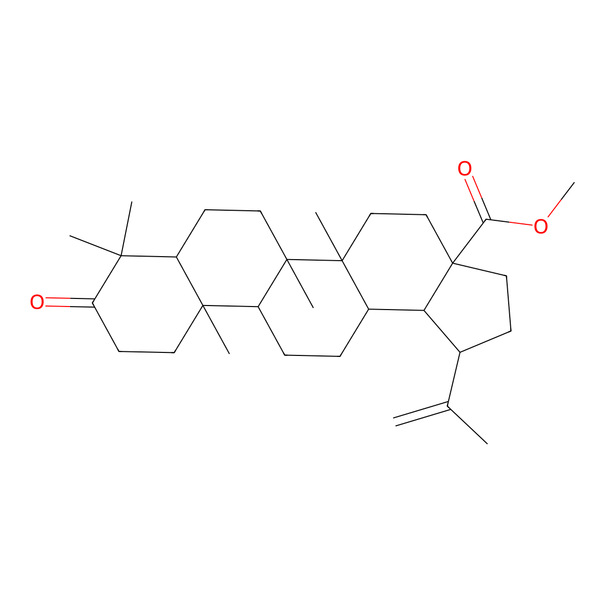 methyl 5a,5b,8,8,11a-pentamethyl-9-oxo-1-prop-1-en-2-yl-2,3,4,5,6,7,7a,10,11,11b,12,13,13a,13b-tetradecahydro-1H-cyclopenta[a]chrysene-3a-carboxylate molecular structure, CAS 4356-31-4