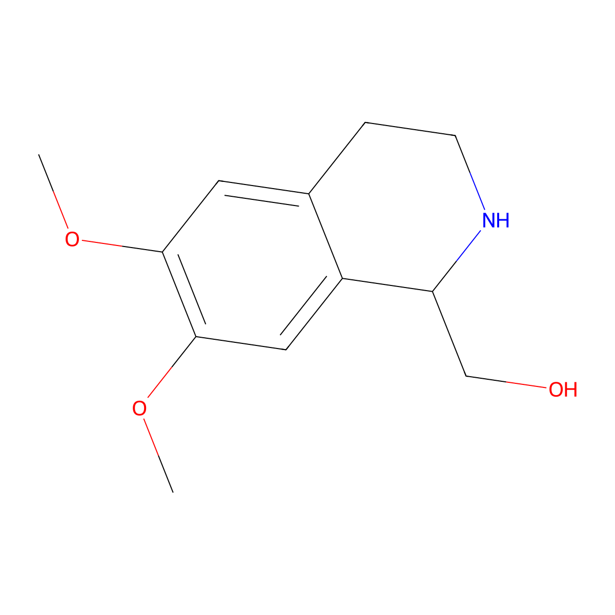 (6,7-Dimethoxy-1,2,3,4-tetrahydro-isoquinolin-1-yl)-methanol molecular structure, CAS 4356-47-2