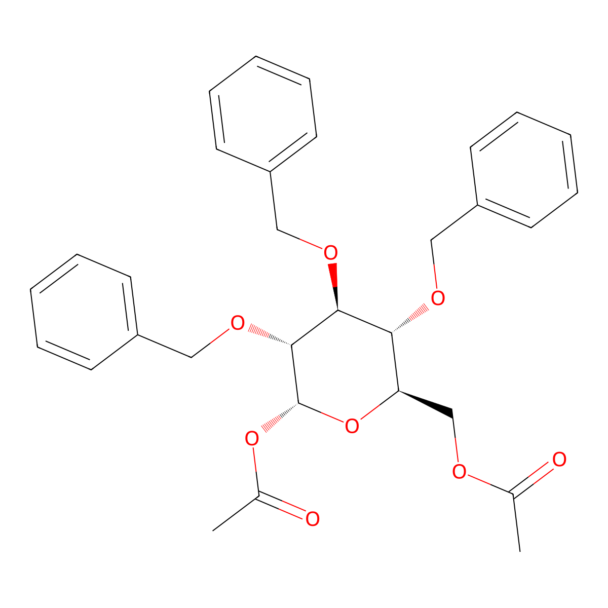 ((2R,3R,4S,5R,6R)-6-Acetoxy-3,4,5-tris(benzyloxy)tetrahydro-2H-pyran-2-YL)methyl acetate molecular structure, CAS 4356-77-8