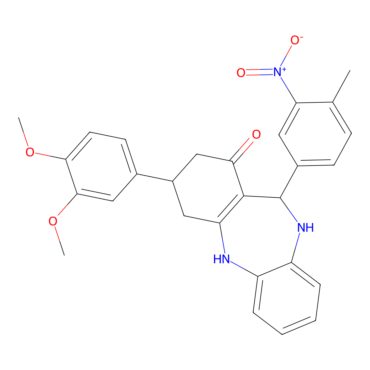 3-(3,4-dimethoxyphenyl)-11-(4-methyl-3-nitrophenyl)-2,3,4,5,10,11-hexahydro-1H-dibenzo[b,e][1,4]diazepin-1-one molecular structure, CAS 4357-50-0