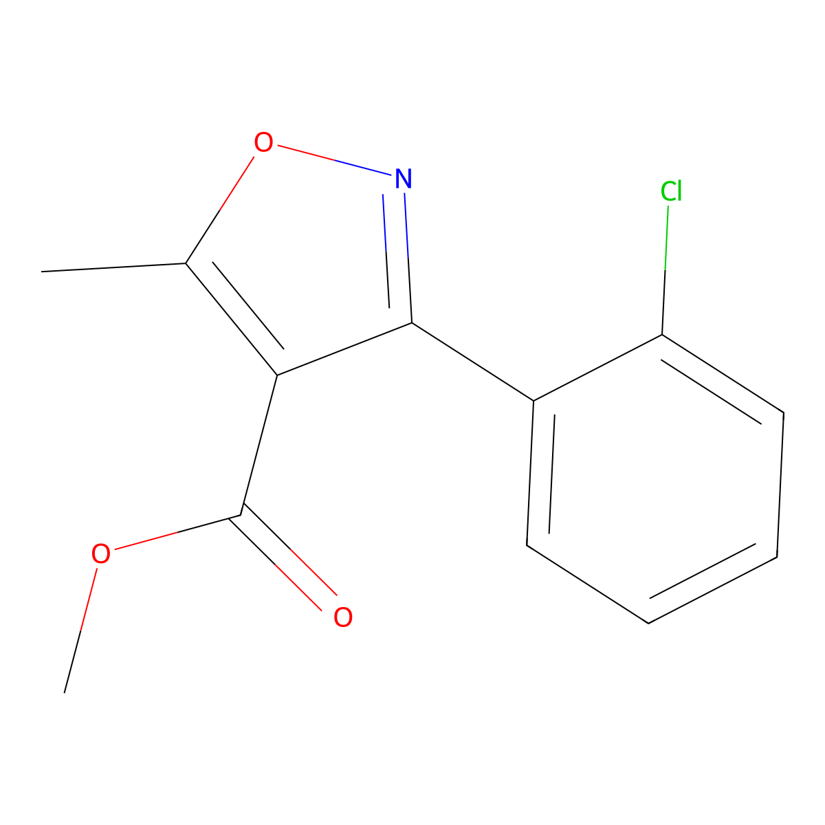 Methyl 3-(2-chlorophenyl)-5-methyl-1,2-oxazole-4-carboxylate molecular structure, CAS 4357-94-2