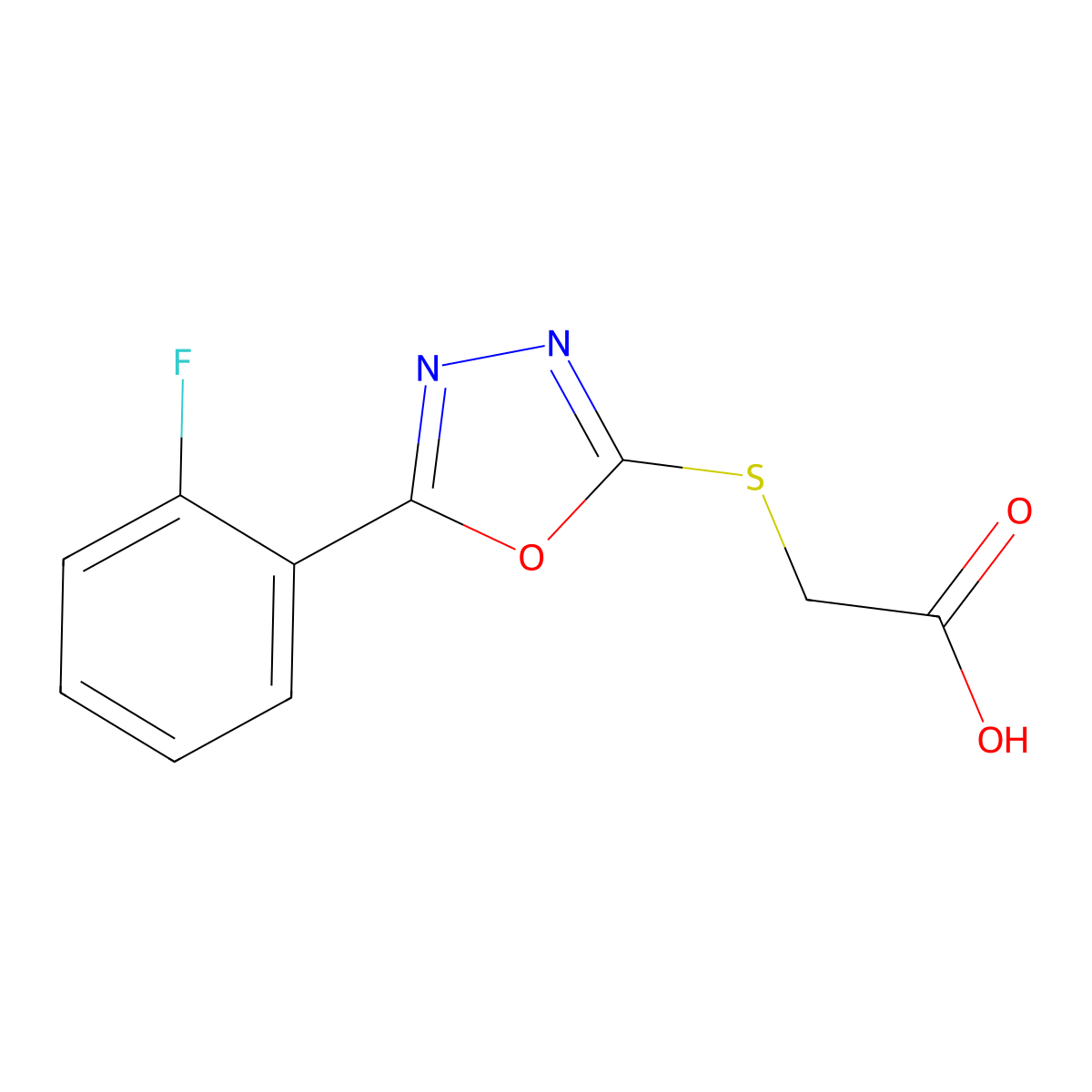 [5-(2-Fluoro-phenyl)-[1,3,4]oxadiazol-2-yl-sulfanyl]-acetic acid molecular structure, CAS 436087-03-5