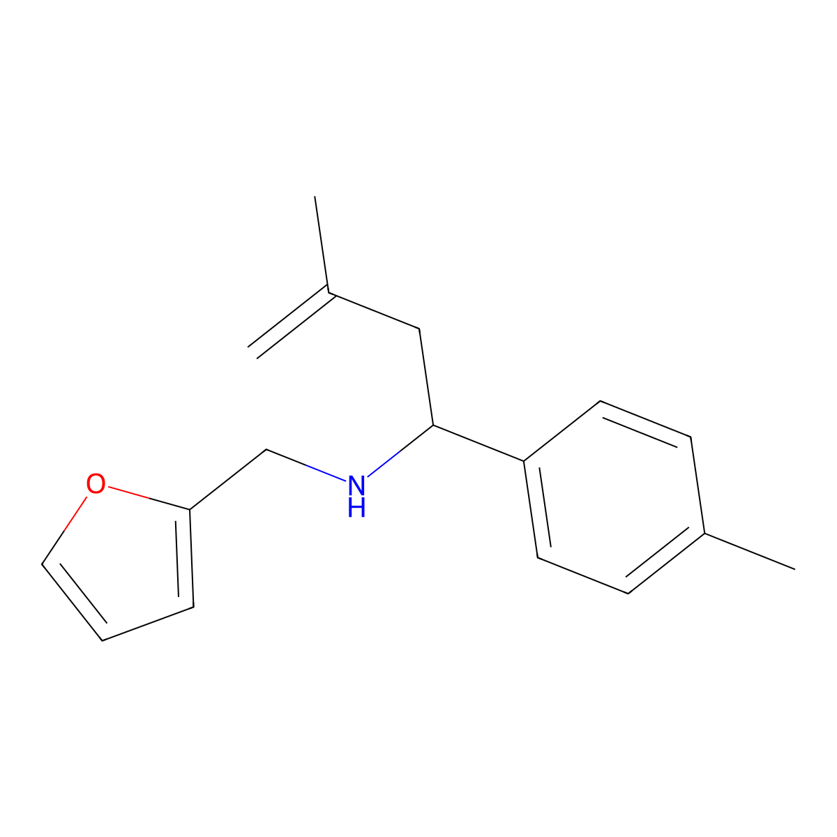 Furan-2-ylmethyl-(3-methyl-1-p-tolyl-but-3-enyl)-amine molecular structure, CAS 436087-19-3