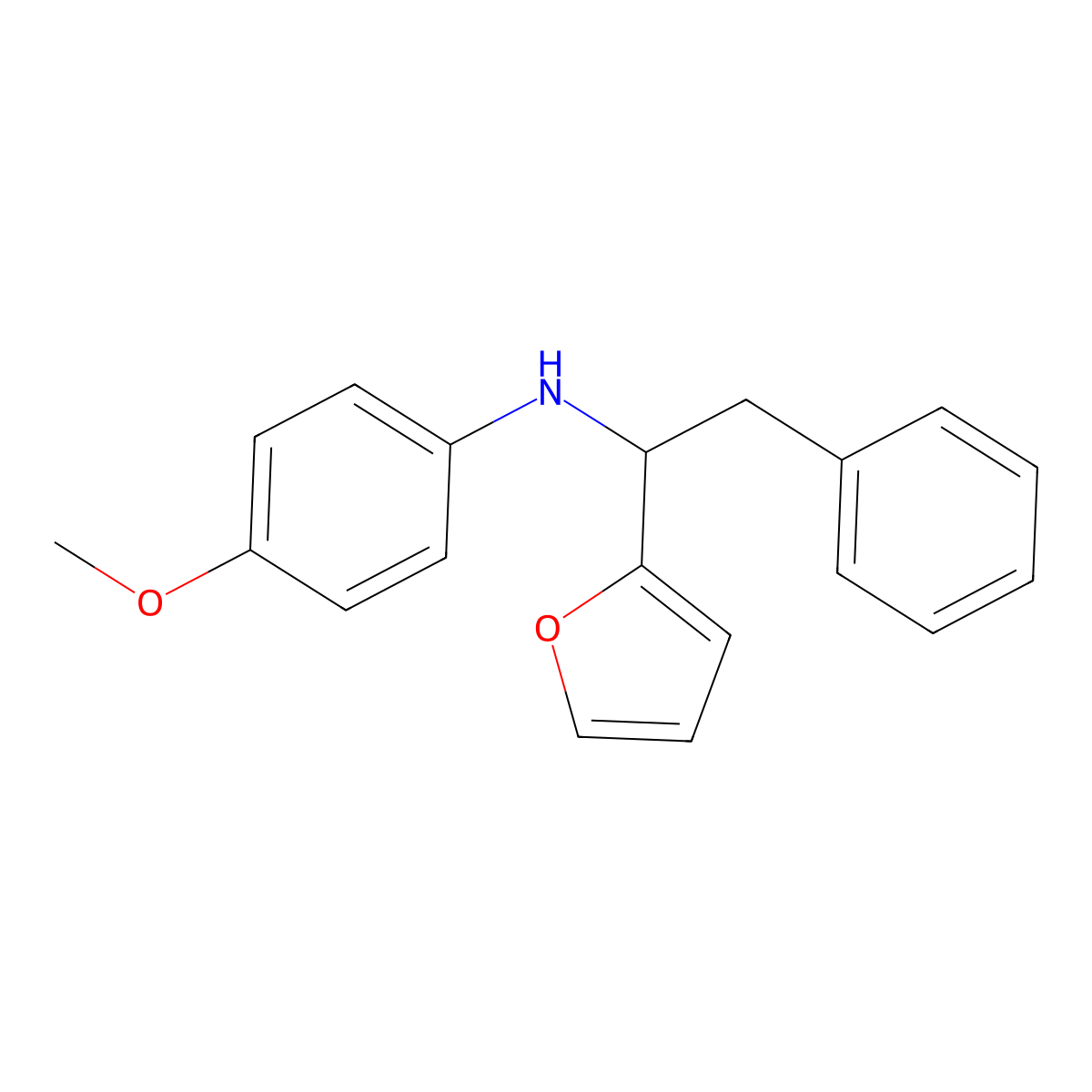 (1-Furan-2-yl-2-phenyl-ethyl)-(4-methoxy-phenyl)-amine molecular structure, CAS 436087-20-6