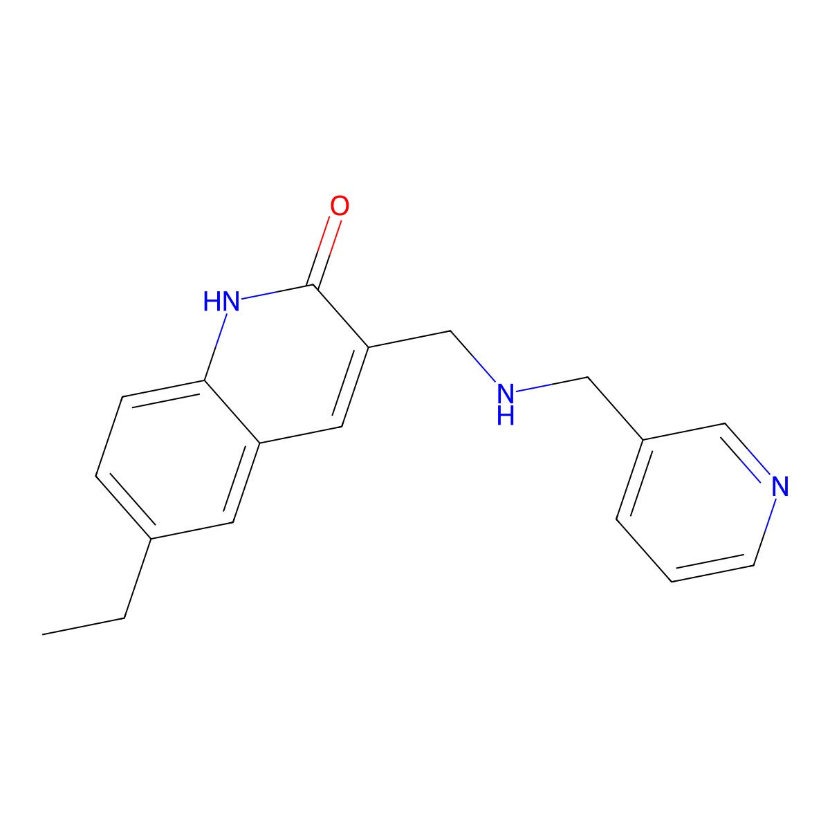 6-Ethyl-3-{[(pyridin-3-ylmethyl)-amino]-methyl}-1H-quinolin-2-one molecular structure, CAS 436087-69-3