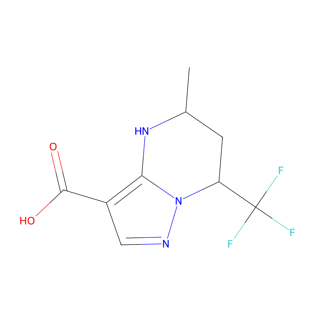 5-Methyl-7-(trifluoromethyl)-4,5,6,7-tetrahydropyrazolo[1,5-a]pyrimidine-3-carboxylic acid molecular structure, CAS 436088-42-5