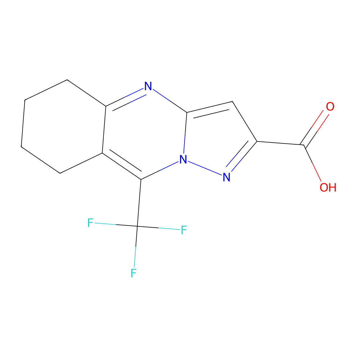 9-(trifluoromethyl)-5H,6H,7H,8H-pyrazolo[3,2-b]quinazoline-2-carboxylic acid molecular structure, CAS 436088-43-6