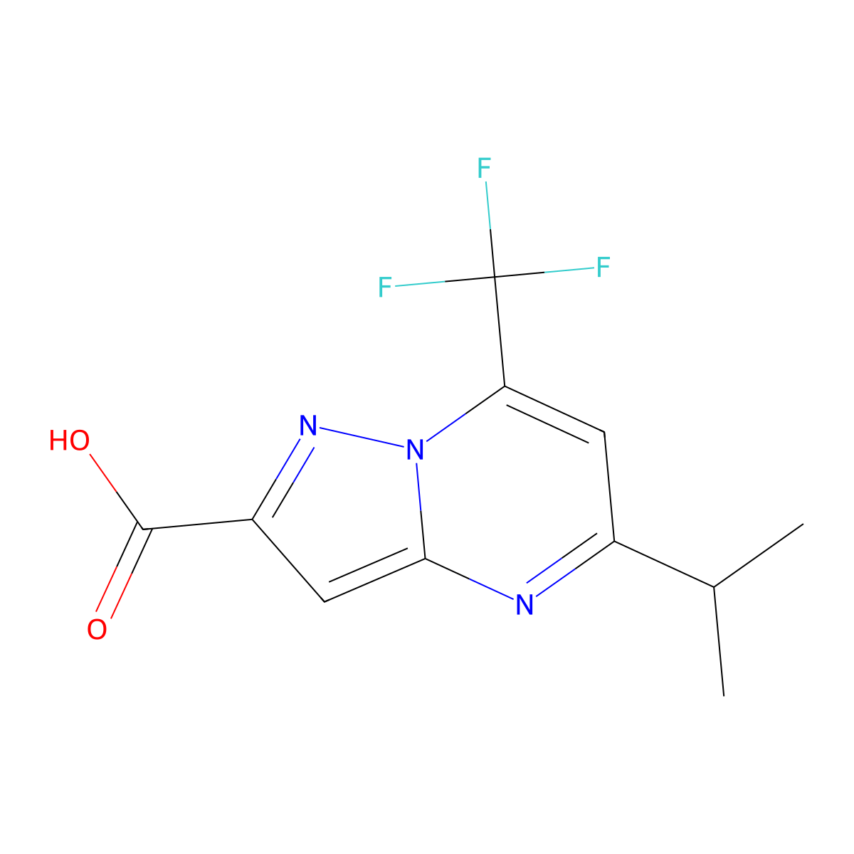 5-Isopropyl-7-trifluoromethyl-pyrazolo-[1,5-a]pyrimidine-2-carboxylic acid molecular structure, CAS 436088-49-2