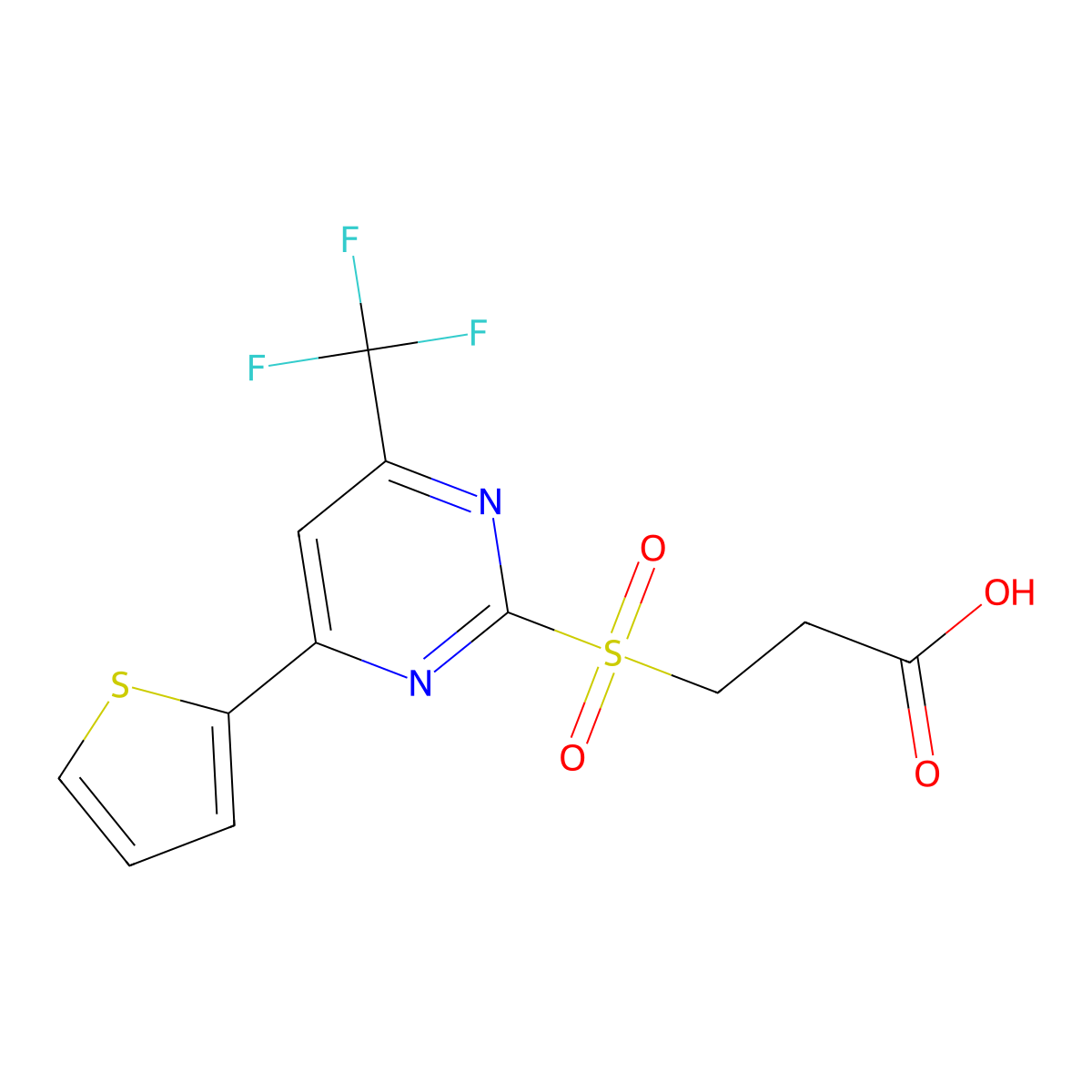 3-(4-Thiophen-2-yl-6-trifluoromethyl-pyrimidine-2-sulfonyl)-propionic acid molecular structure, CAS 436088-50-5