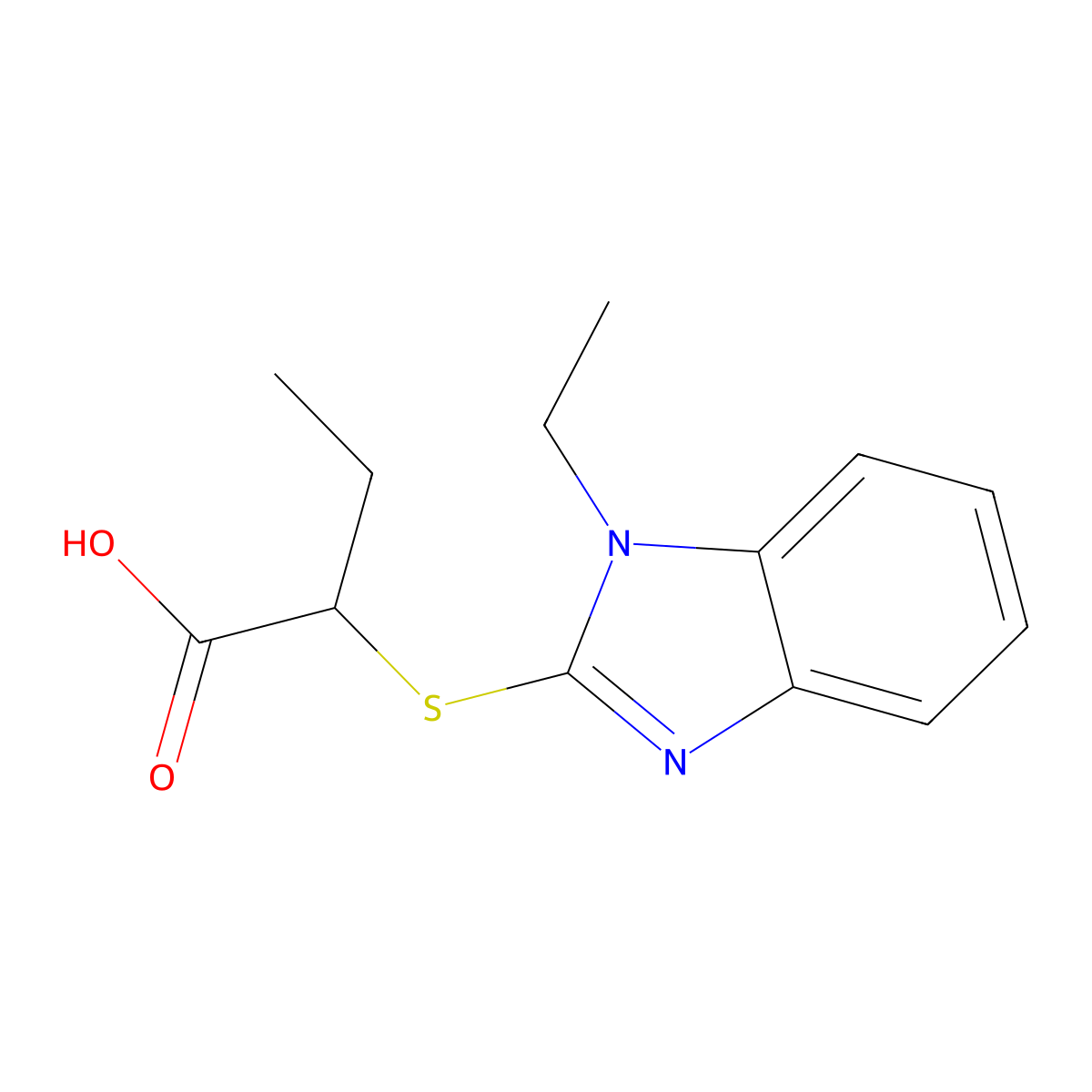 2-((1-Ethyl-1H-benzimidazol-2-yl)thio)butanoic acid molecular structure, CAS 436088-88-9