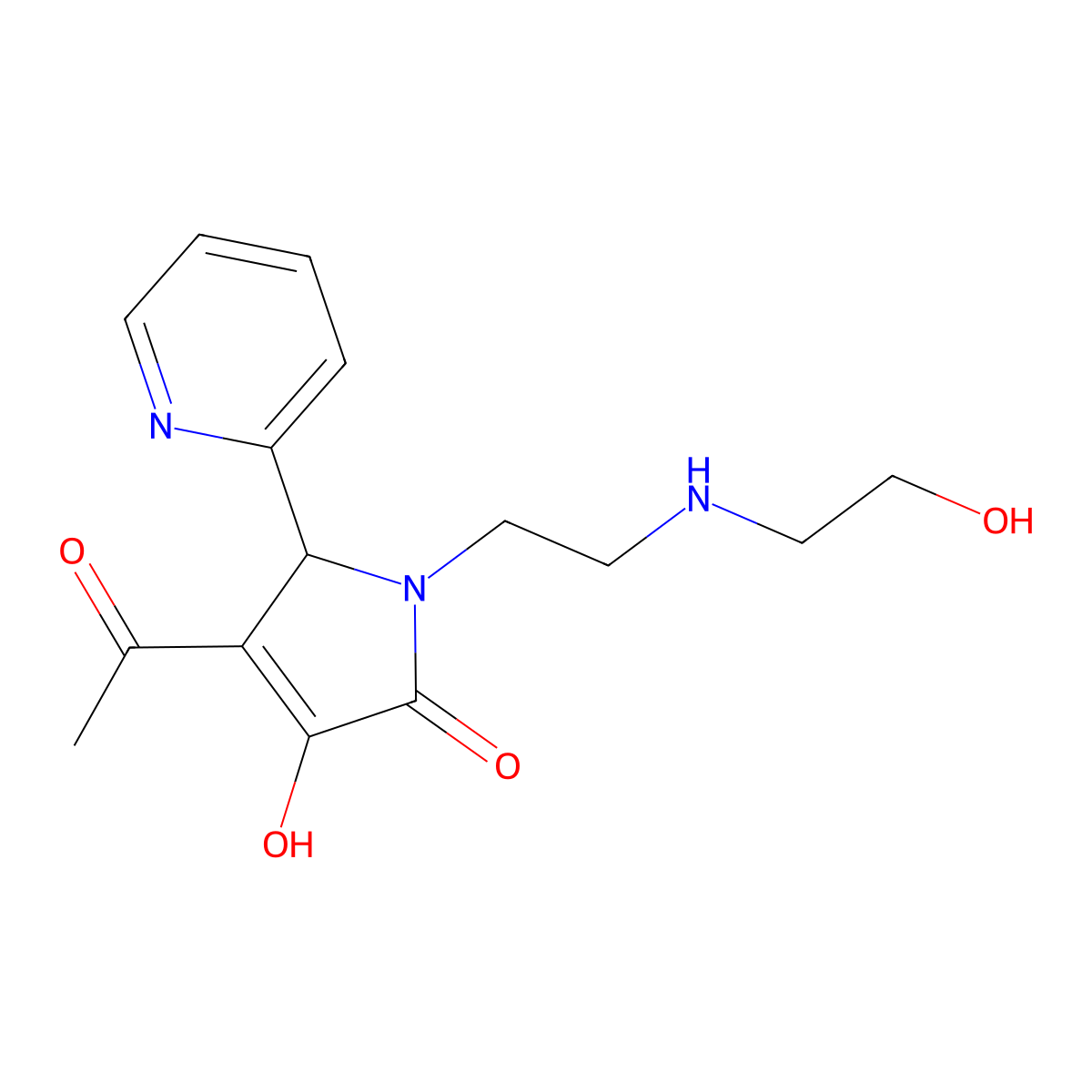 4-Acetyl-3-hydroxy-1-[2-(2-hydroxy-ethylamino)-ethyl]-5-pyridin-2-yl-1,5-dihydro-pyrrol-2-one molecular structure, CAS 436088-90-3