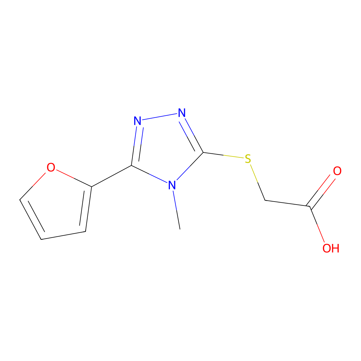 2-((5-(Furan-2-yl)-4-methyl-4H-1,2,4-triazol-3-yl)thio)acetic acid molecular structure, CAS 436089-92-8