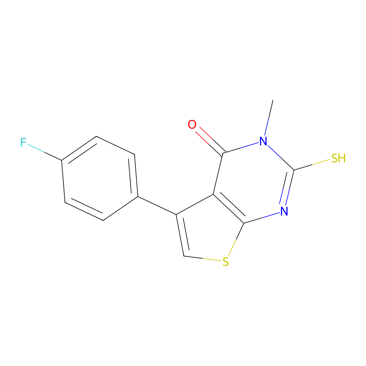 5-(4-fluorophenyl)-3-methyl-2-sulfanyl-3H,4H-thieno[2,3-d]pyrimidin-4-one molecular structure, CAS 436090-38-9