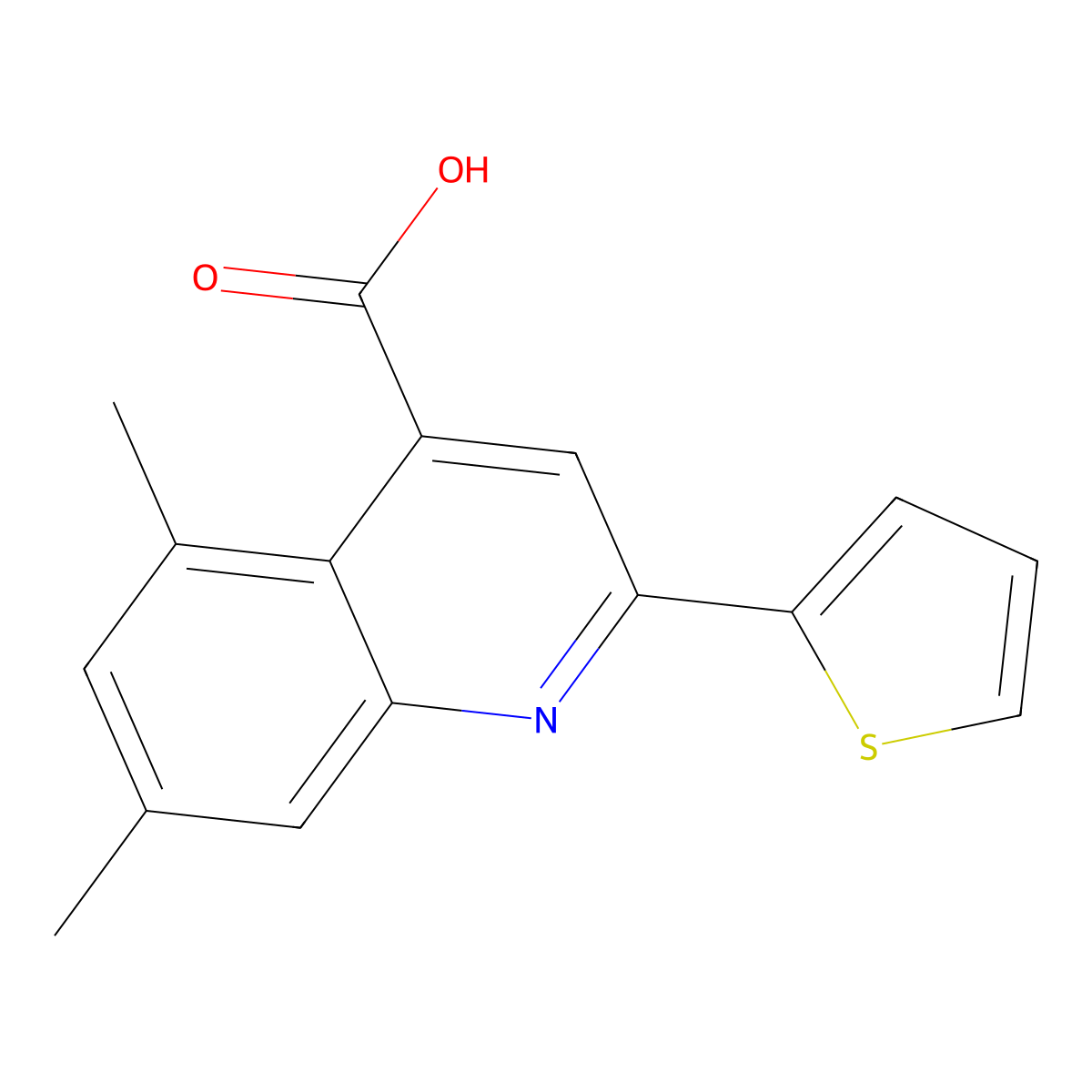 5,7-Dimethyl-2-(thiophen-2-YL)quinoline-4-carboxylic acid molecular structure, CAS 436092-18-1