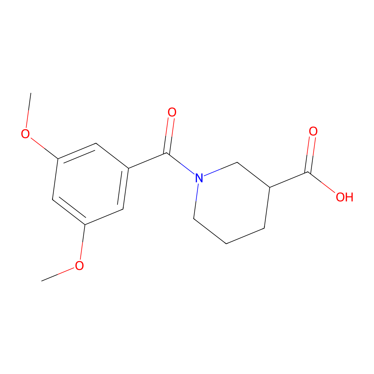 1-(3,5-dimethoxybenzoyl)piperidine-3-carboxylic Acid molecular structure, CAS 436093-10-6
