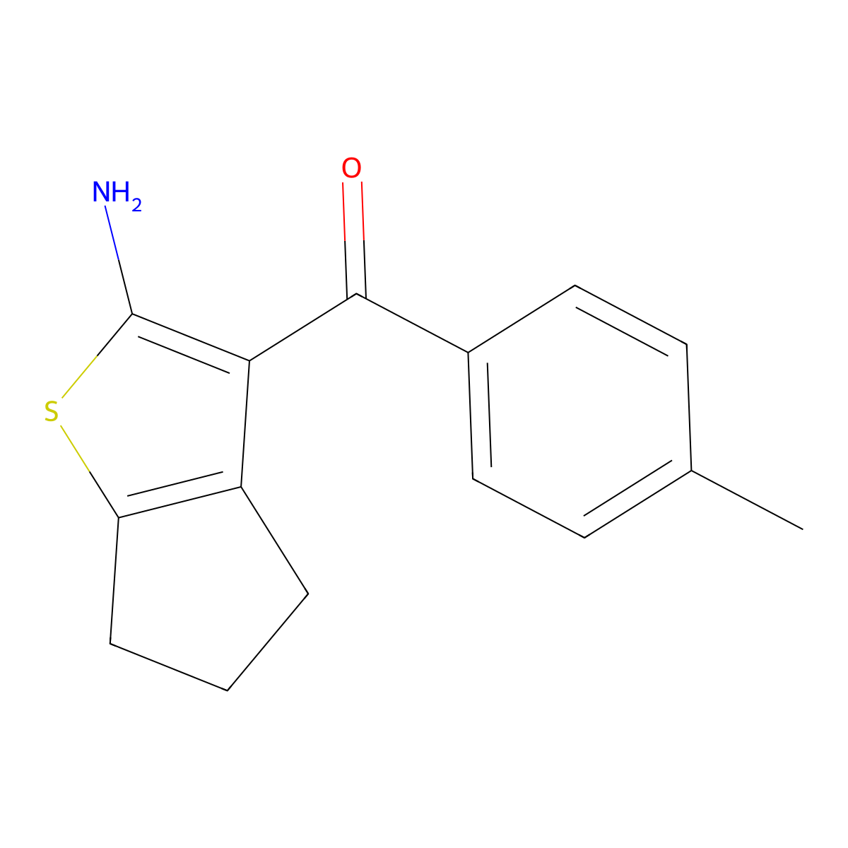(2-Amino-5,6-dihydro-4H-cyclopenta[b]thiophen-3-yl)-p-tolyl-methanone molecular structure, CAS 436093-41-3