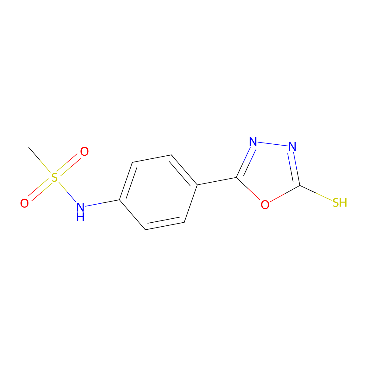 N-[4-(5-Mercapto-[1,3,4]oxadiazol-2-yl)-phenyl]-methanesulfonamide molecular structure, CAS 436095-78-2