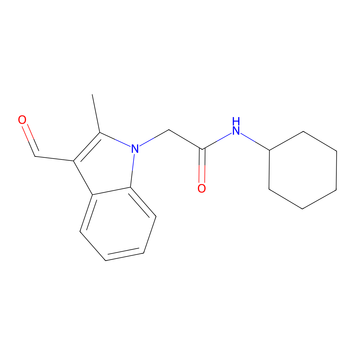 N-cyclohexyl-2-(3-formyl-2-methyl-1H-indol-1-yl)acetamide molecular structure, CAS 436096-87-6