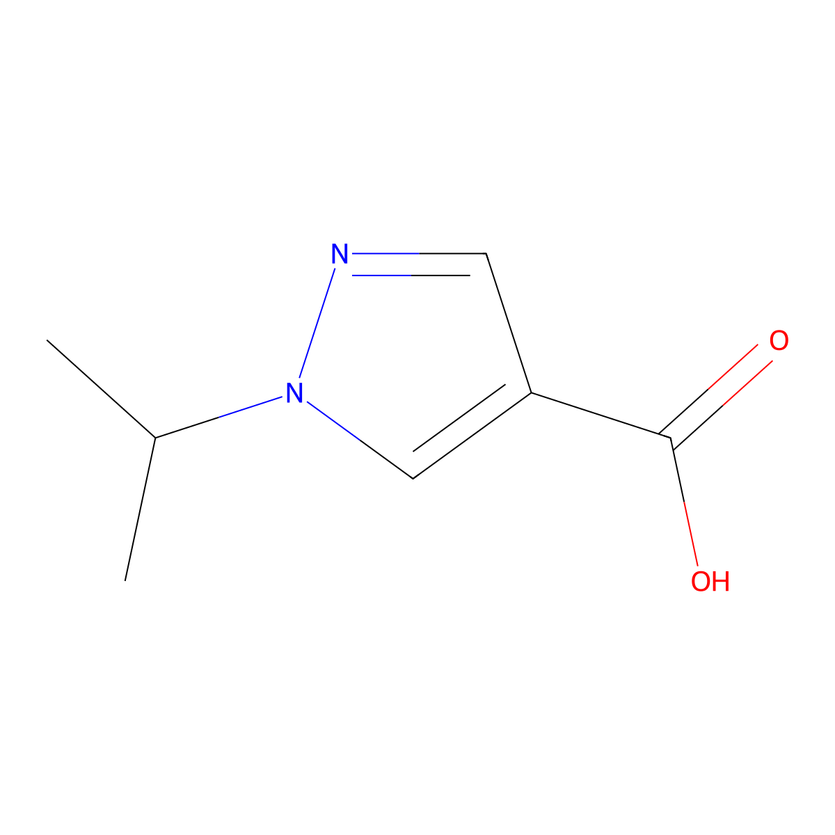 1-(propan-2-yl)-1H-pyrazole-4-carboxylic acid molecular structure, CAS 436096-96-7