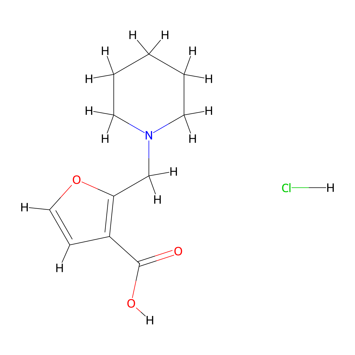 2-Piperidin-1-ylmethyl-furan-3-carboxylic acid hydrochloride molecular structure, CAS 436099-78-4
