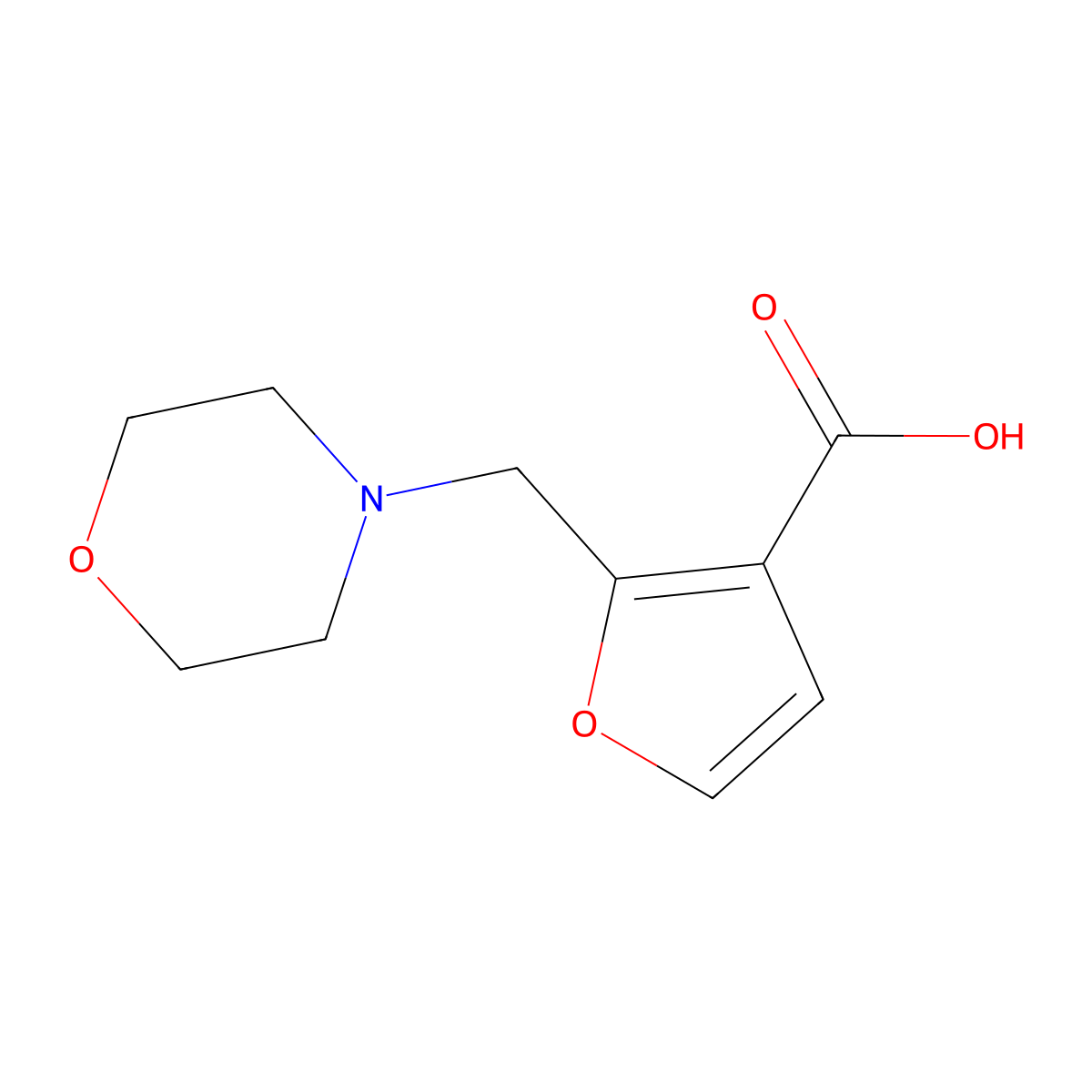 2-Morpholin-4-ylmethyl-furan-3-carboxylic acid molecular structure, CAS 436099-81-9