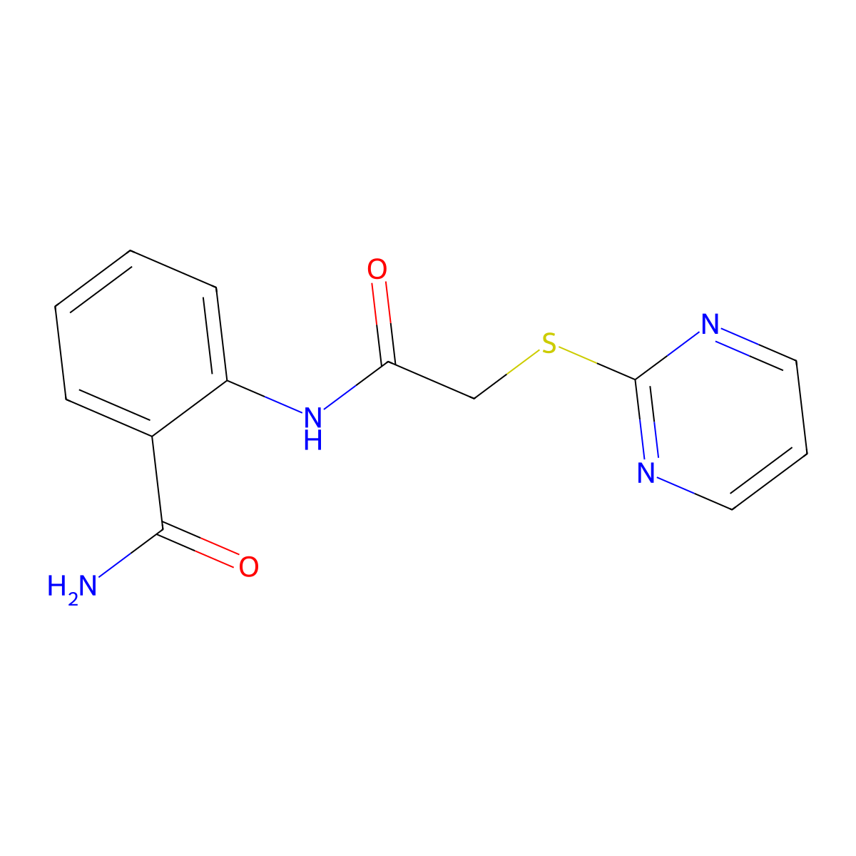 2-{[(Pyrimidin-2-ylsulfanyl)acetyl]amino}benzamide molecular structure, CAS 436133-17-4