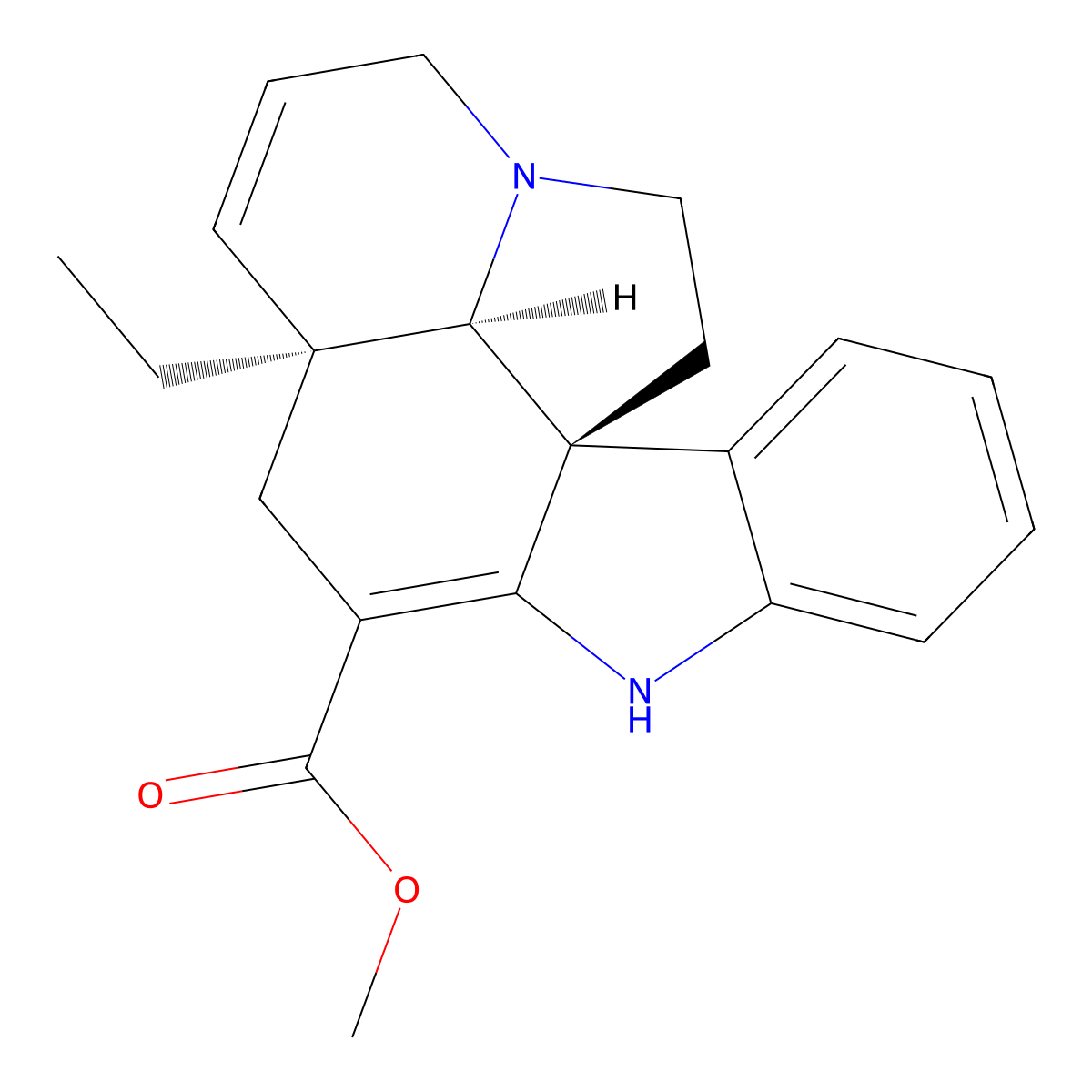 methyl (1S,12S,19R)-12-ethyl-8,16-diazapentacyclo[10.6.1.01,9.02,7.016,19]nonadeca-2,4,6,9,13-pentaene-10-carboxylate molecular structure, CAS 436144-45-5