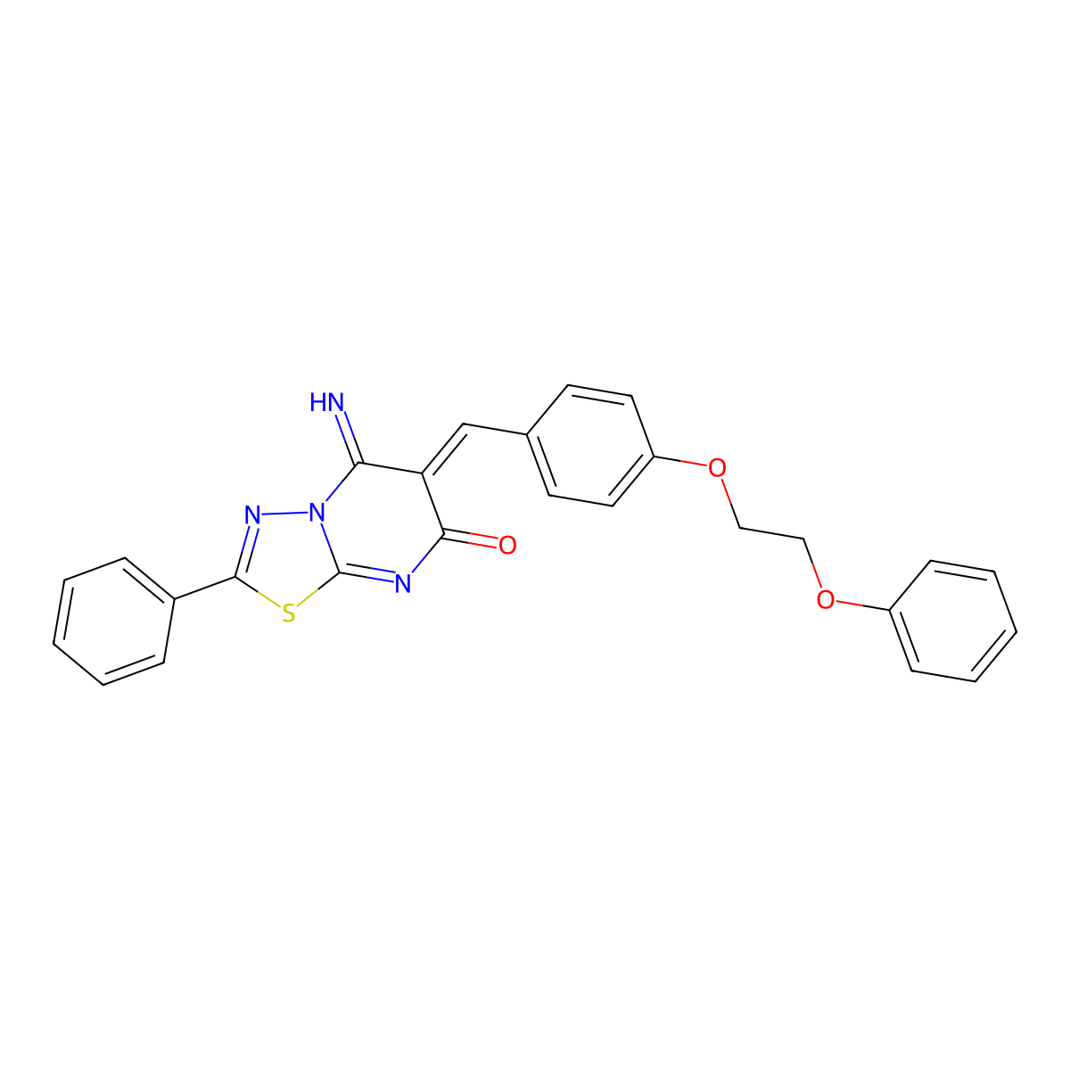 5-Imino-6-[[4-(2-phenoxyethoxy)phenyl]methylidene]-2-phenyl-[1,3,4]thiadiazolo[3,2-a]pyrimidin-7-one molecular structure, CAS 4364-10-7