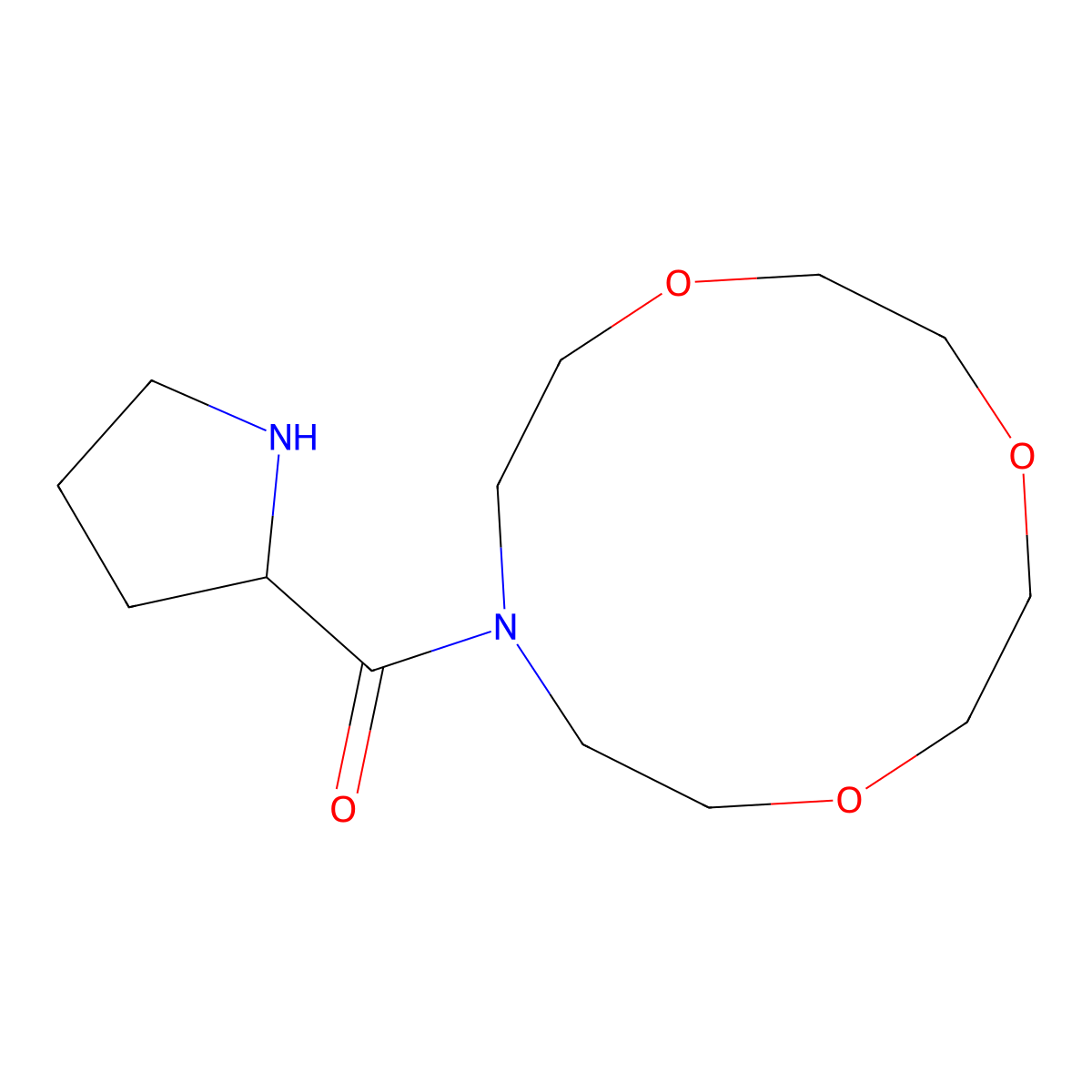 Pyrrolidin-2-yl-(1,4,7-trioxa-10-aza-cyclododec-10-yl)-methanone molecular structure, CAS 436811-22-2