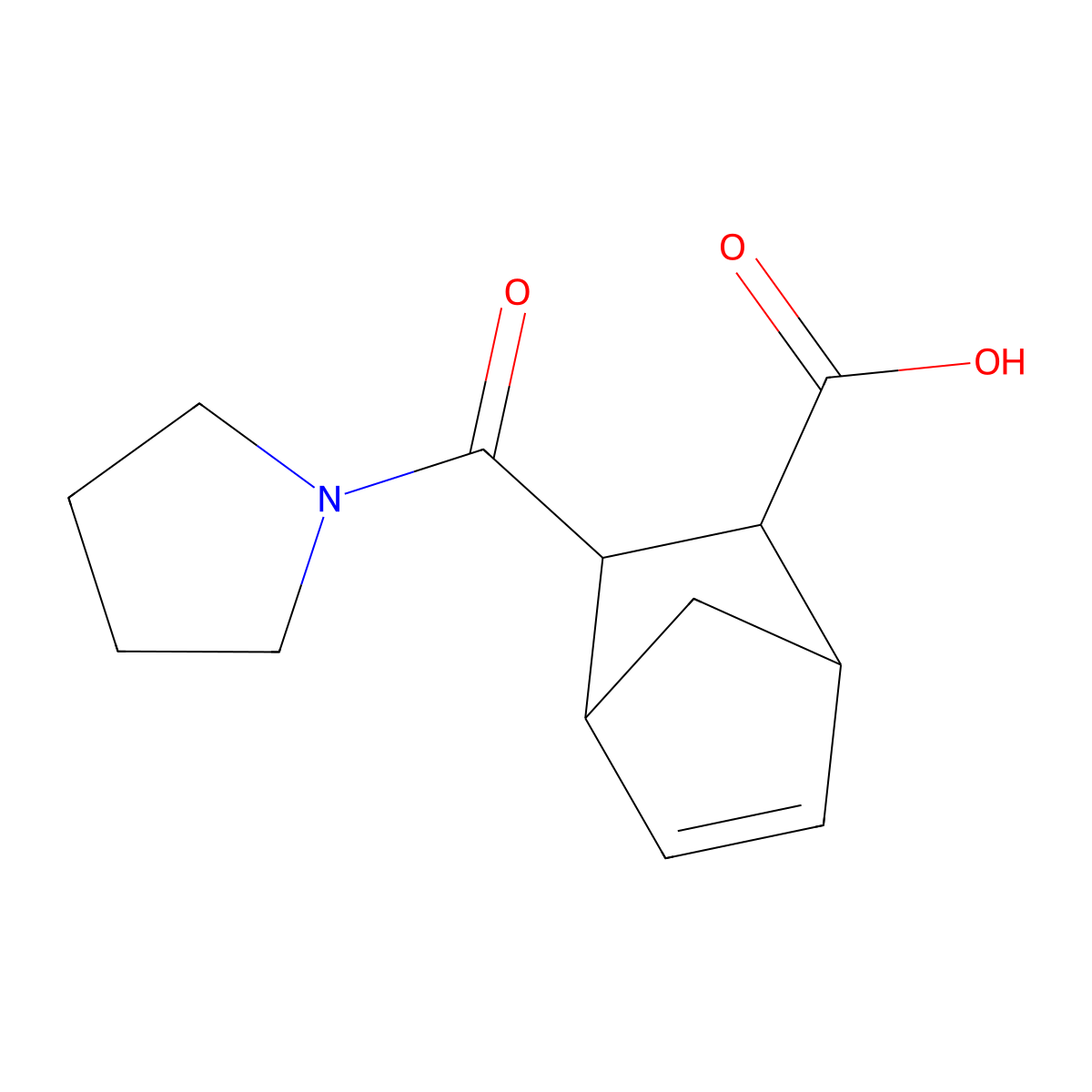 3-(Pyrrolidine-1-carbonyl)-bicyclo[2.2.1]hept-5-ene-2-carboxylic acid molecular structure, CAS 436811-25-5