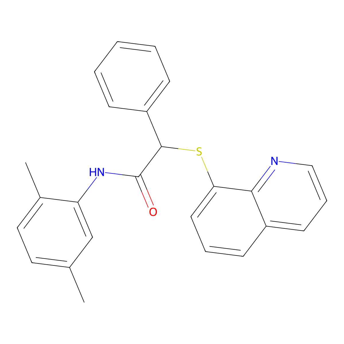 N-(2,5-dimethylphenyl)-2-phenyl-2-(quinolin-8-ylsulfanyl)acetamide molecular structure, CAS 436822-03-6