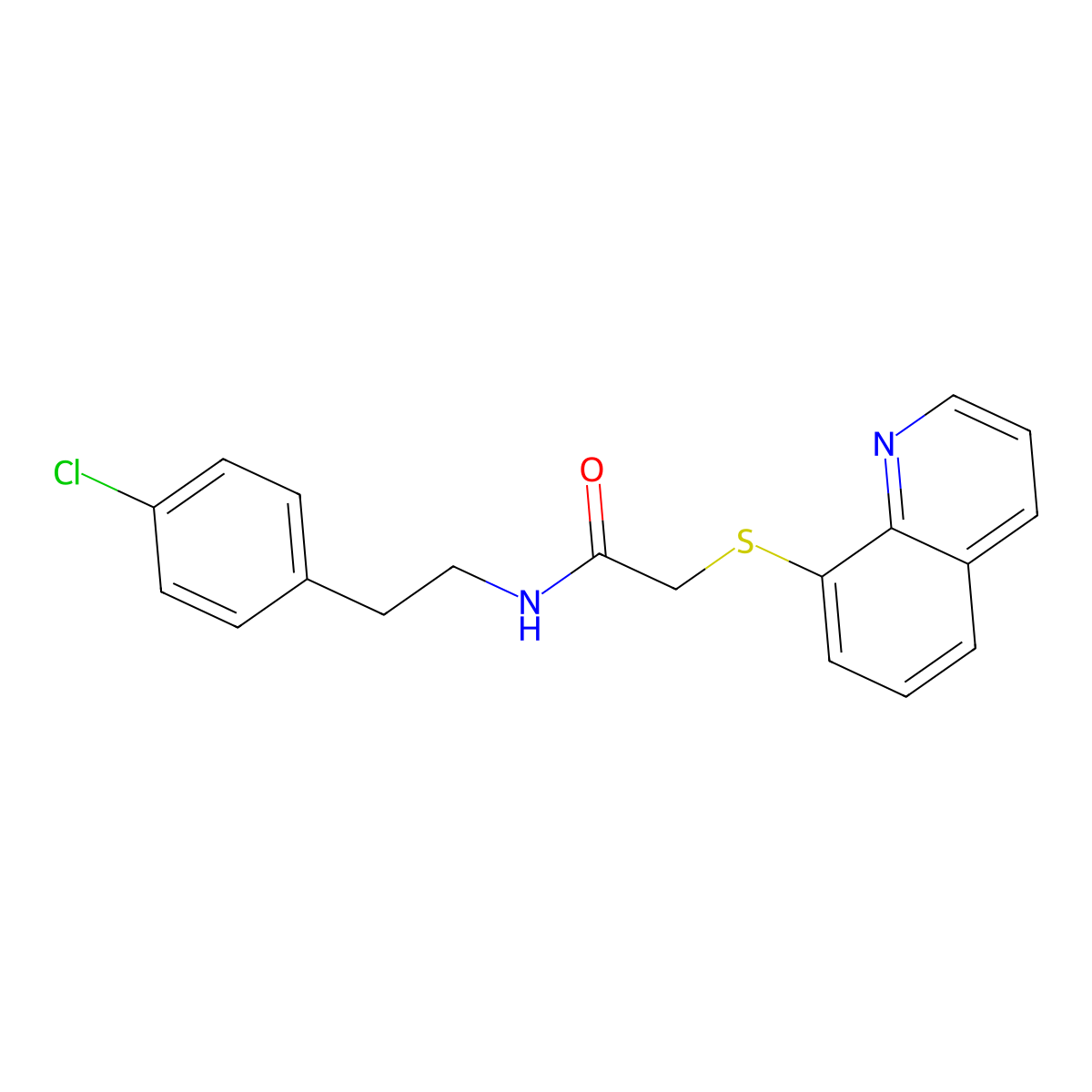 N-[2-(4-chlorophenyl)ethyl]-2-(quinolin-8-ylsulfanyl)acetamide molecular structure, CAS 436841-38-2
