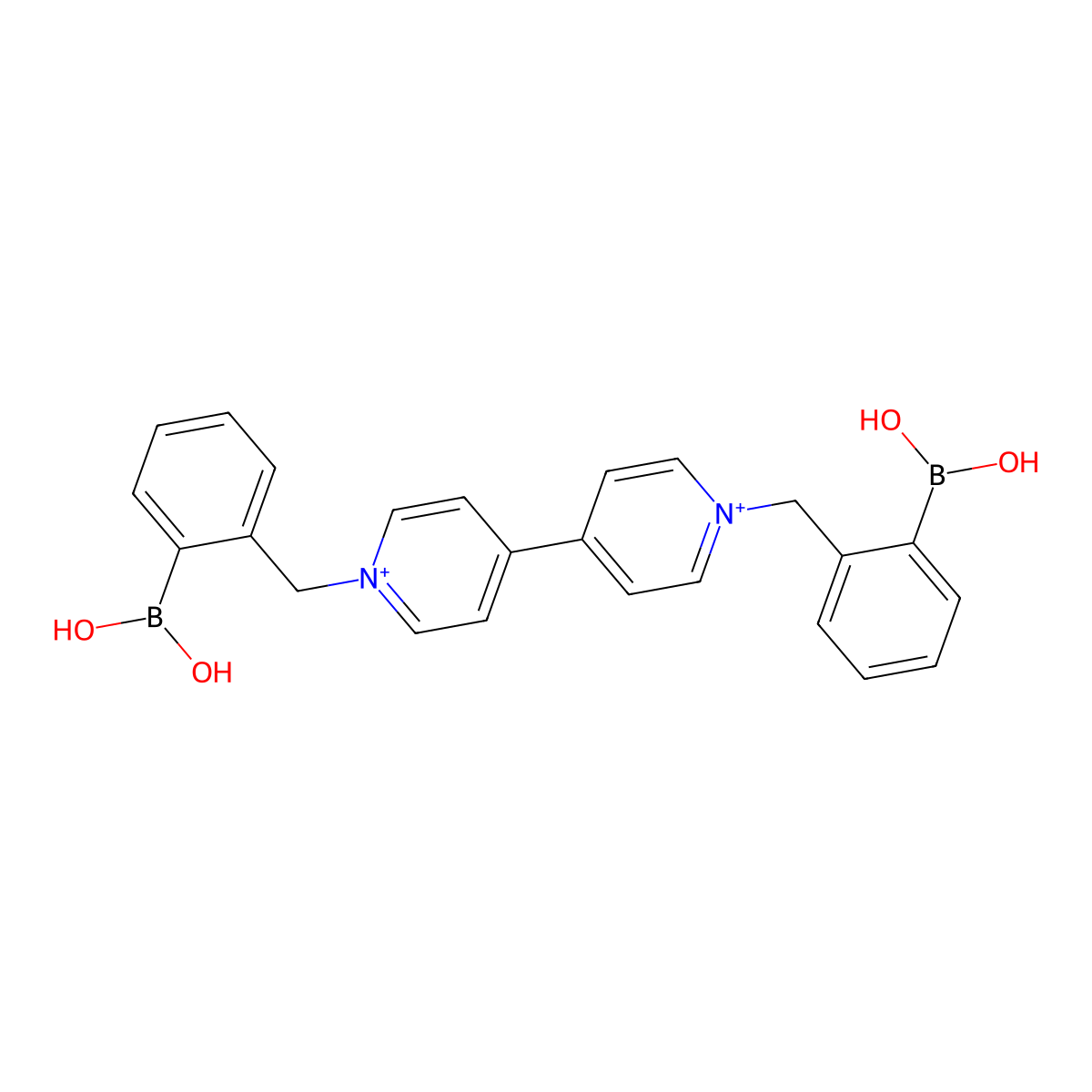 [2-[[4-[1-[(2-Boronophenyl)methyl]pyridin-1-ium-4-yl]pyridin-1-ium-1-yl]methyl]phenyl]boronic acid molecular structure, CAS 436853-68-8