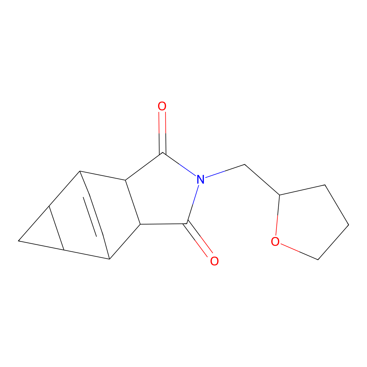 2-(tetrahydrofuran-2-ylmethyl)hexahydro-4,6-ethenocyclopropa[f]isoindole-1,3(2H,3aH)-dione molecular structure, CAS 436853-91-7