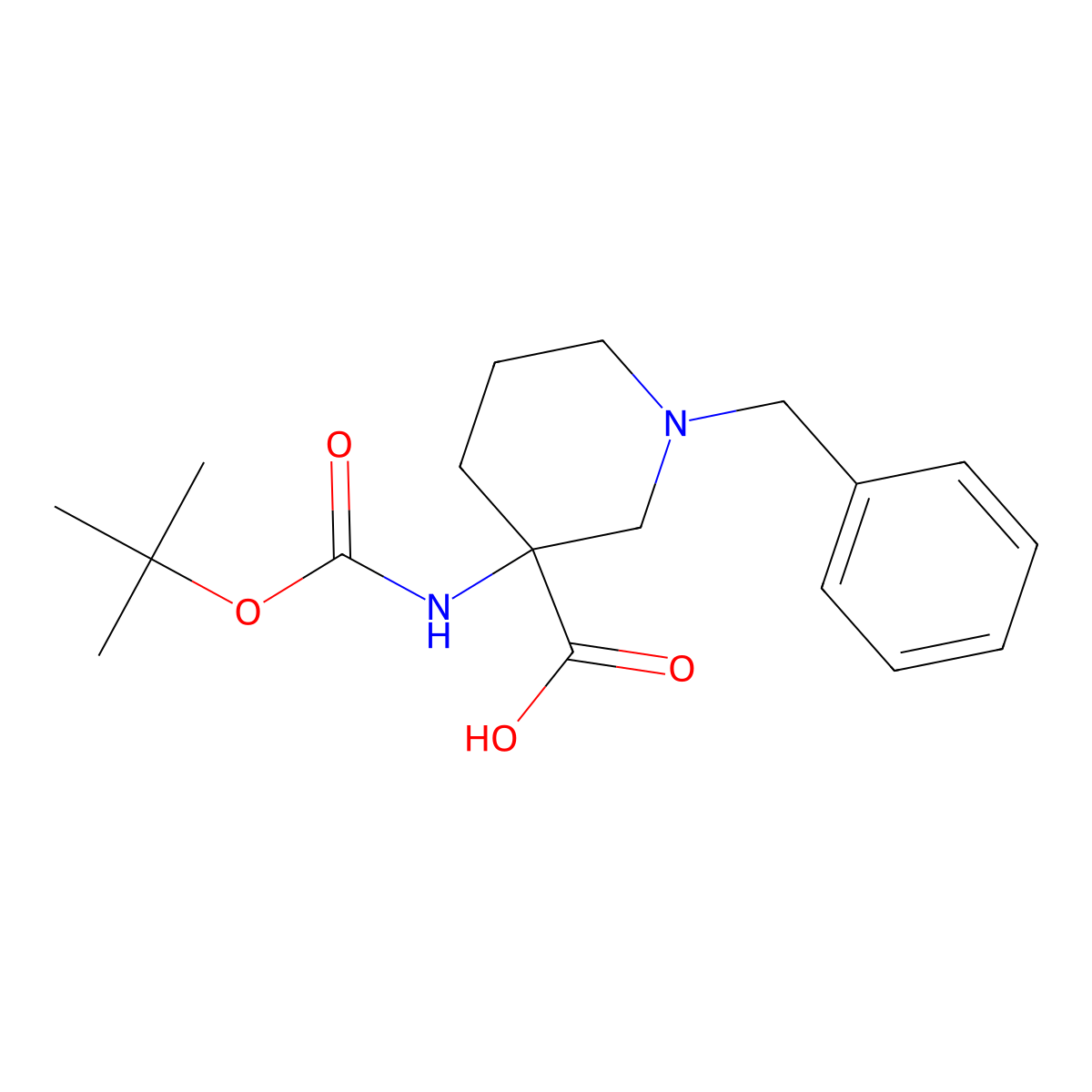 1-Benzyl-3-boc-amino-piperidine-3-carboxylic acid molecular structure, CAS 436867-72-0