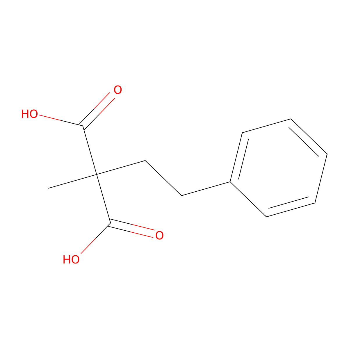 Methyl(2-phenylethyl)propanedioic acid molecular structure, CAS 4371-01-1