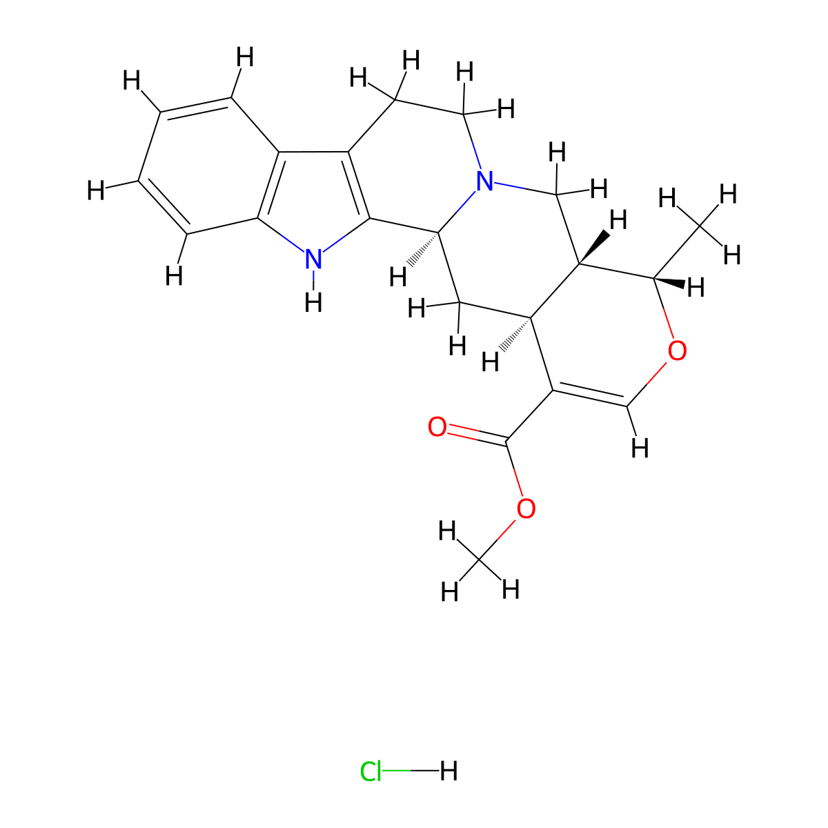 Raubasine hydrochloride molecular structure, CAS 4373-34-6