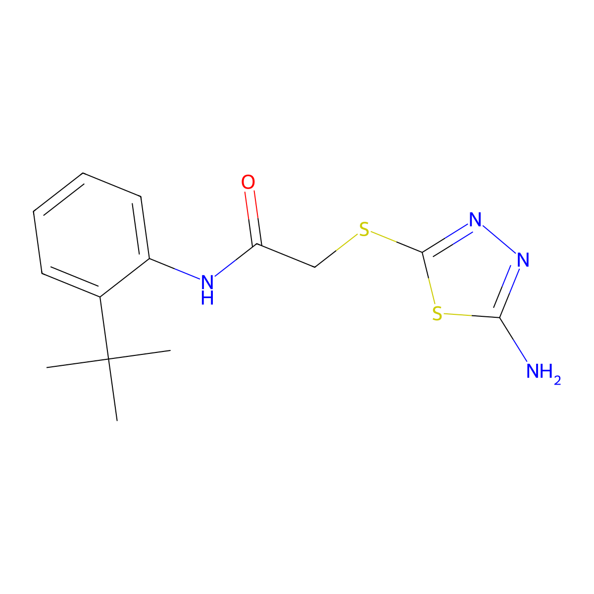 2-[(5-amino-1,3,4-thiadiazol-2-yl)sulfanyl]-N-(2-tert-butylphenyl)acetamide molecular structure, CAS 437623-11-5