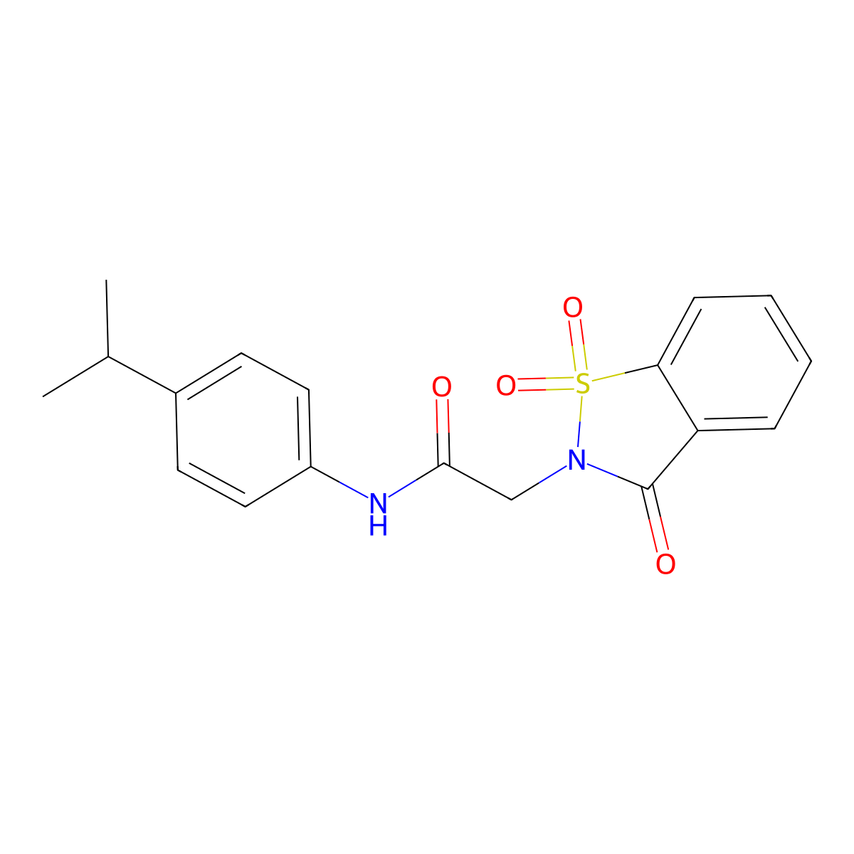 2-(1,1-dioxido-3-oxo-1,2-benzisothiazol-2(3H)-yl)-N-(4-isopropylphenyl)acetamide molecular structure, CAS 437624-14-1