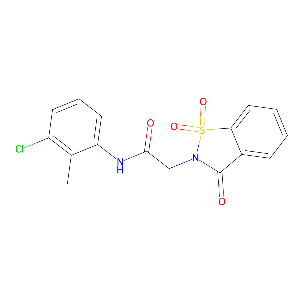 N-(3-chloro-2-methylphenyl)-2-(1,1-dioxido-3-oxo-1,2-benzothiazol-2(3H)-yl)acetamide molecular structure, CAS 437627-74-2