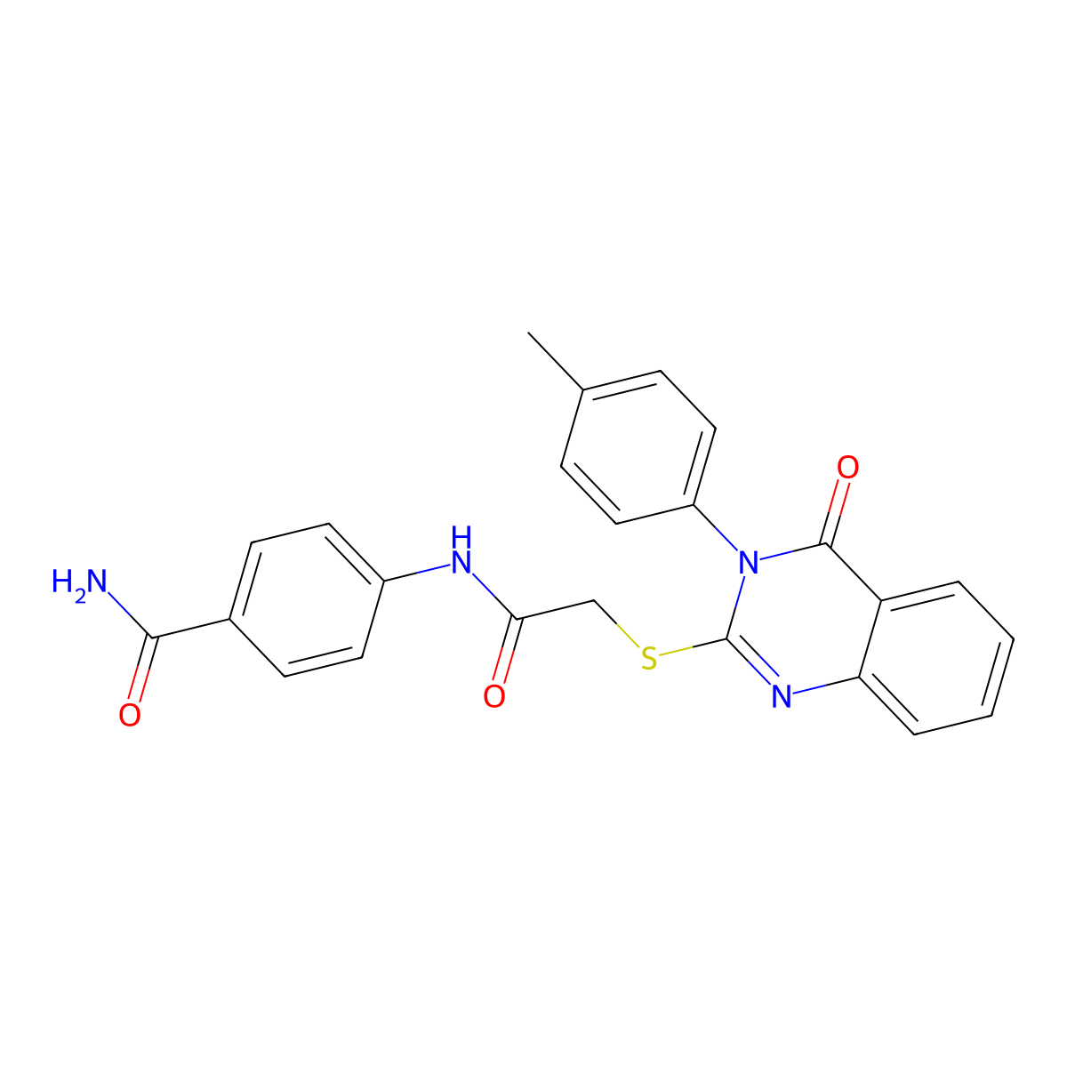 4-(2-((4-Oxo-3-(p-tolyl)-3,4-dihydroquinazolin-2-yl)thio)acetamido)benzamide molecular structure, CAS 437731-73-2