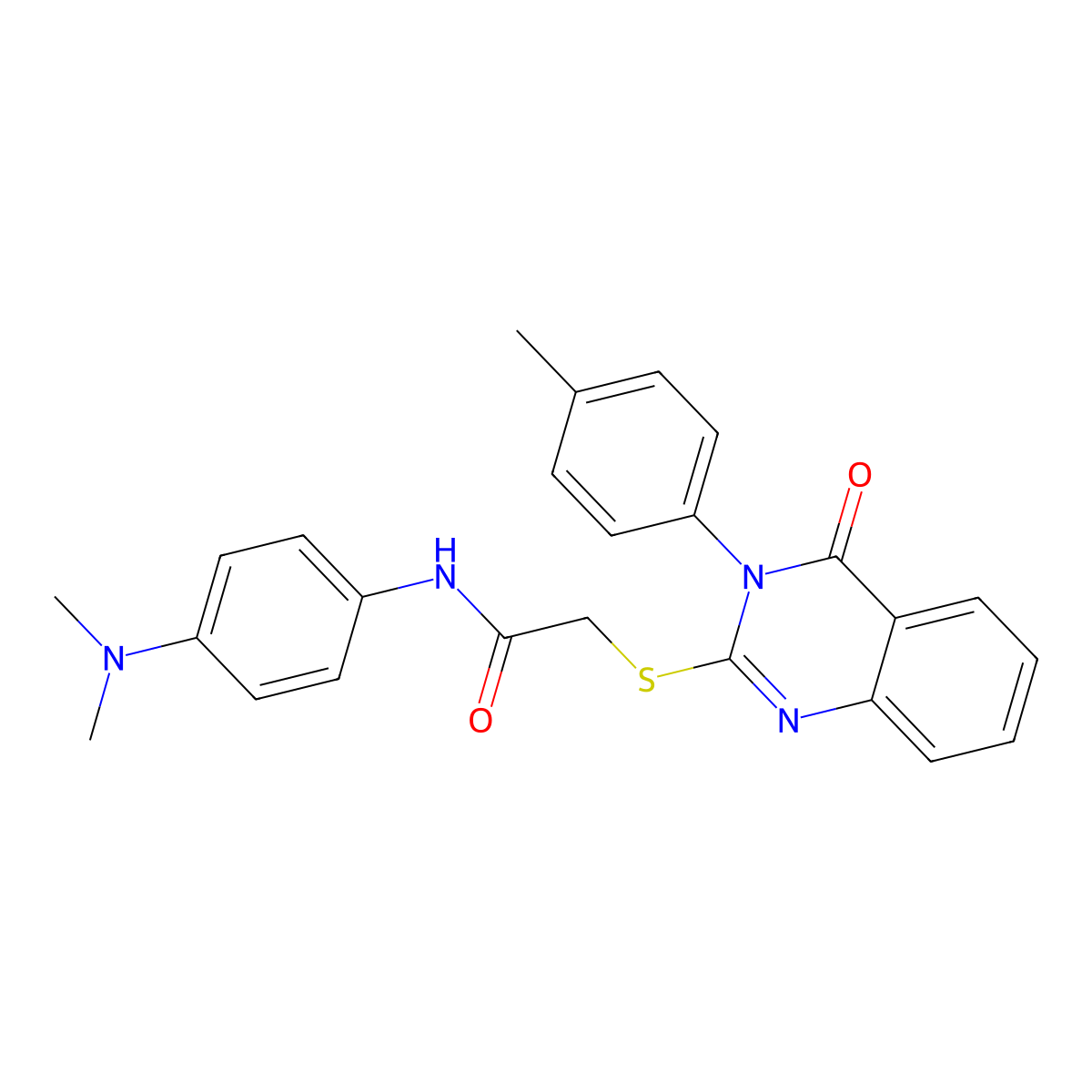 N-(4-(Dimethylamino)phenyl)-2-((3-(4-methylphenyl)-4-oxo-3,4-dihydro-2-quinazolinyl)sulfanyl)acetamide molecular structure, CAS 437744-77-9