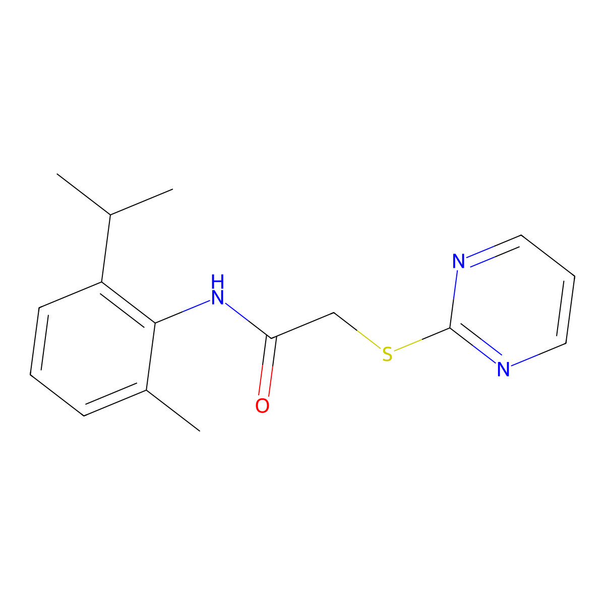 N-[2-methyl-6-(propan-2-yl)phenyl]-2-(pyrimidin-2-ylsulfanyl)acetamide molecular structure, CAS 438013-75-3