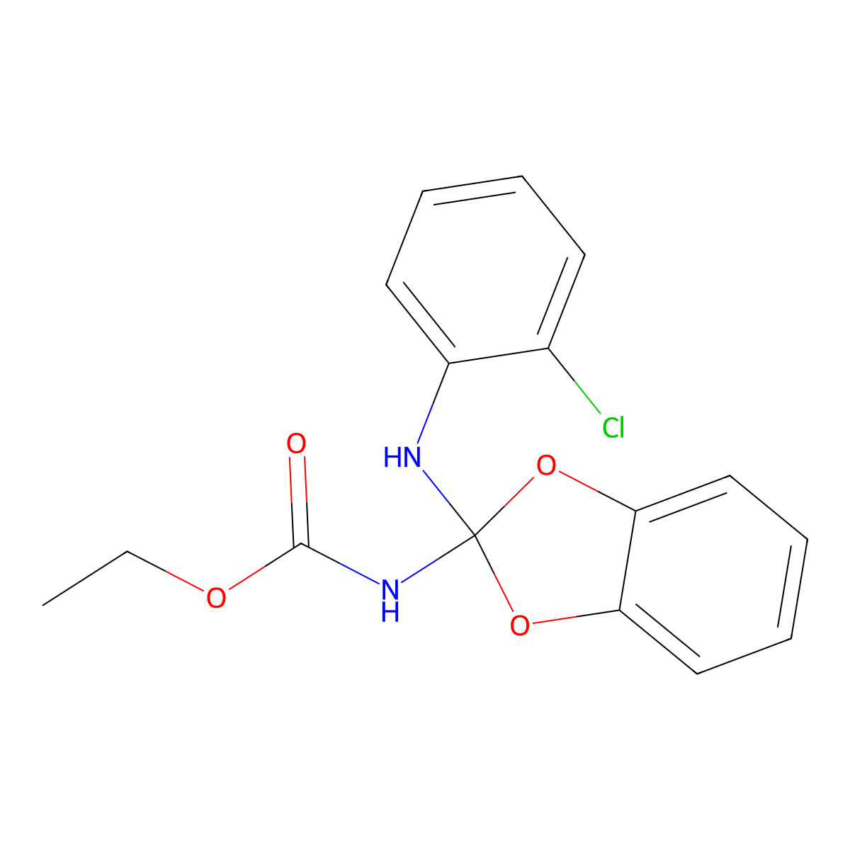 Ethyl (2-((2-chlorophenyl)amino)benzo[d][1,3]dioxol-2-yl)carbamate molecular structure, CAS 438015-44-2